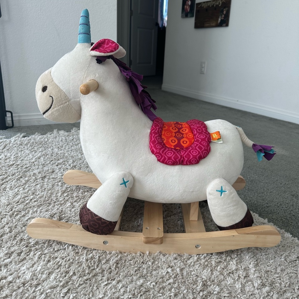 Plush Rocking Unicorn Toy - Cream and Purple